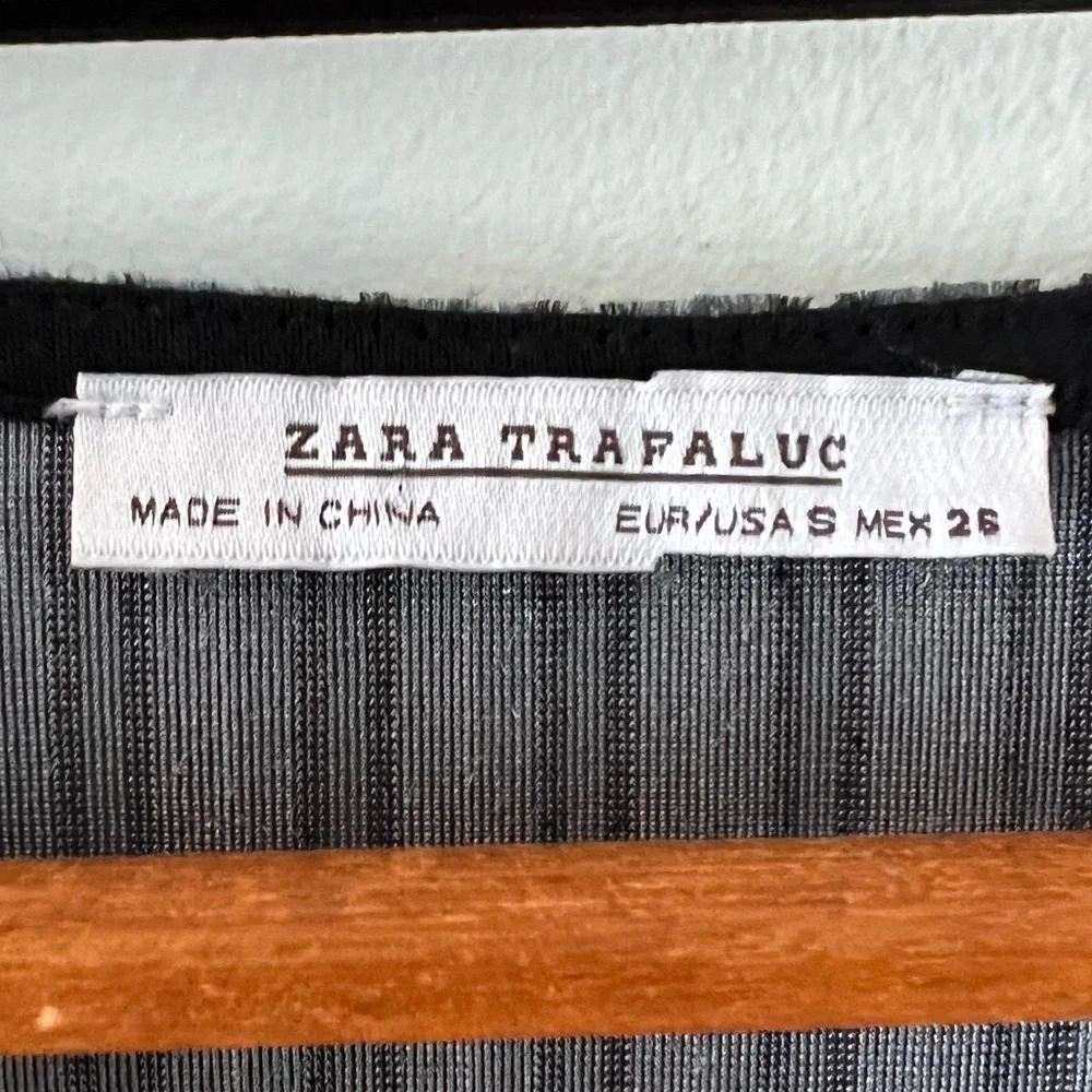 ZARA‎ Trafaluc Jumpsuit Velvet 3/4 Sleeve Striped Wide Leg Gray Blue Size Small